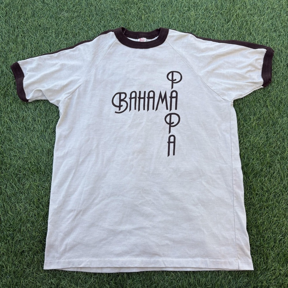 Vintage Textile Prints Bahama Papa Shirt Mens Large Ringer Graphic Tee Cream